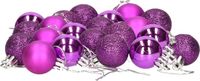 Ger Import 24x stuks kerstballen paars mix van mat/glans/glitter kunststof diameter 3 cm - Kerstboom versiering