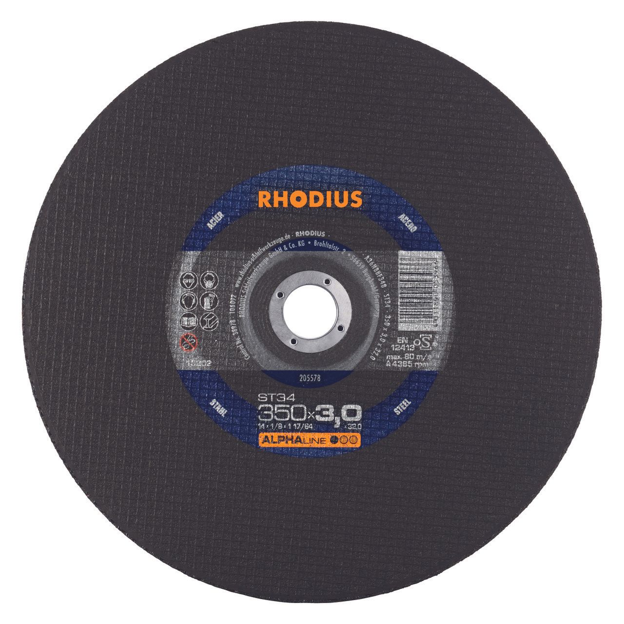 Rhodius Alphaline I ST34 Doorslijpschijf - 350mm - Staal