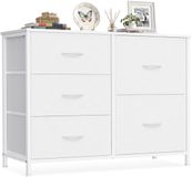 SONGMICS Ladekast met 5 Stoffen Lades, Opbergkast, 98,7 x 30 x 74,7 cm | Dressoir met Stalen Frame en Houten Bovenblad, voor Slaapkamer, Woonkamer, Hal, Wolk wit, BELLAH Collectie LGS235W101