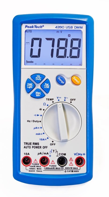 Peaktech 4390 Digitale multimeter ~ 6.000 counts ~ 600V AC / DC ~ 10A AC / DC - met USB ~ TrueRMS