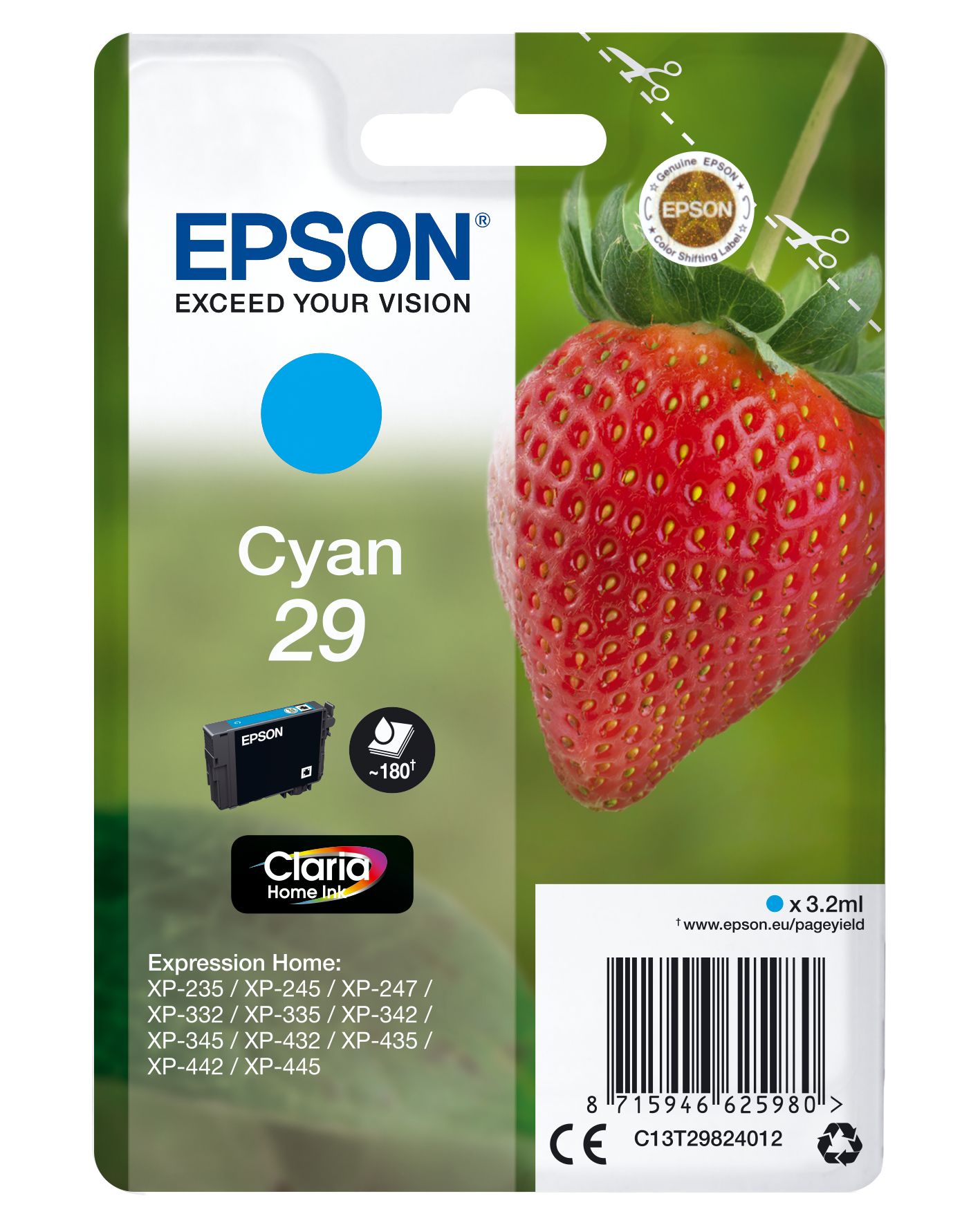 Epson Strawberry Singlepack Cyan 29 Claria Home Ink - C13T29824022