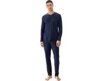 Mey Herren Pyjama Lang Serie Pure Night Yacht Blue Effen Katoen Lange Mouw Maat M