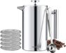 Cafetière à piston sans marque - 1 litre, 8 tasses, acier inoxydable, double paroi