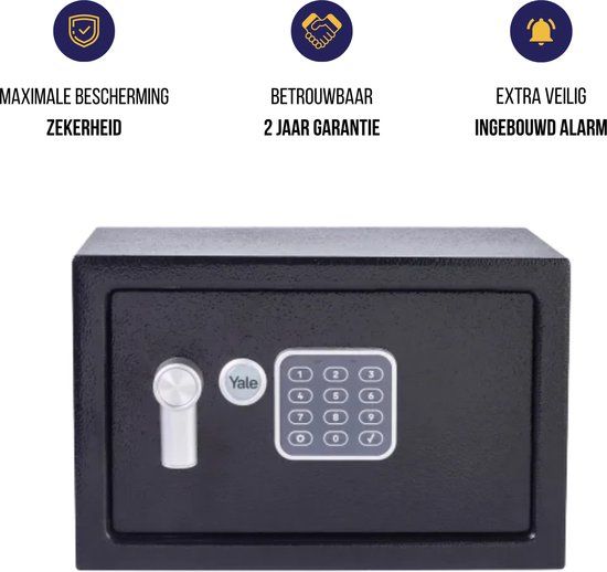 Yale Elektronische Kluis met Alarm - Medium - Zwart - 16.3L - 25x35x25cm