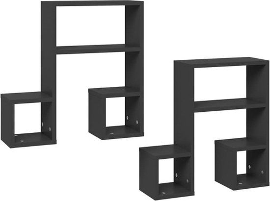 vidaXL Wandschappen 2 stuks, 50x15x50 cm, Bewerkt Hout, Grijs