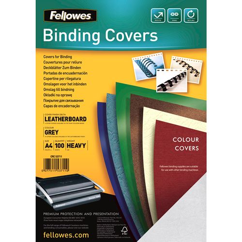 Fellowes Dekbladen leatherlook FSC Grijs A4 250G 100PK