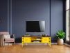 Stijlvolle Bol Stijlvolle gele tv-unit, 150 cm breed, 40 cm hoog, 50 cm diep, 100% MDF met groene top en hoornbeampoten, modern design voor woonkamer en entertainmentruimtes