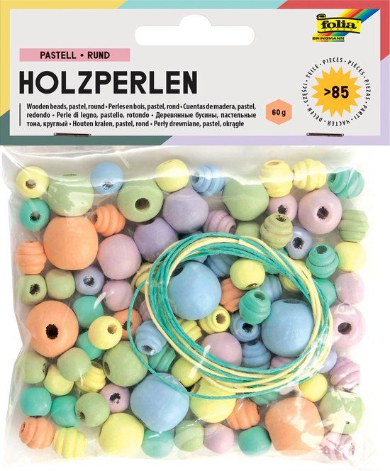 Folia Houten Parels Pastel Blister 84 Stuks