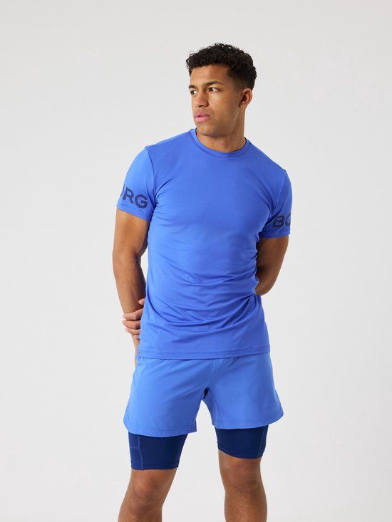 Björn Borg Sportshirt Heren Korte Mouw - Amparo Blauw - Gerecycled Polyester - Maat XXL