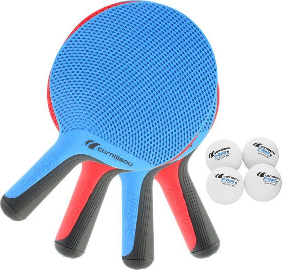 Cornilleau Softbat Quattro Outdoor Tafeltennisbats - Blauw/Rood - Set van 4 bats en 4 ballen