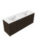 Saniclass Set meuble de salle de bain avec cadre en bois - 160x45x62cm - Lavabo en céramique Vygo blanc - 2 vasques - sans trous de robinetterie - 4 tiroirs - chêne mat anthracite