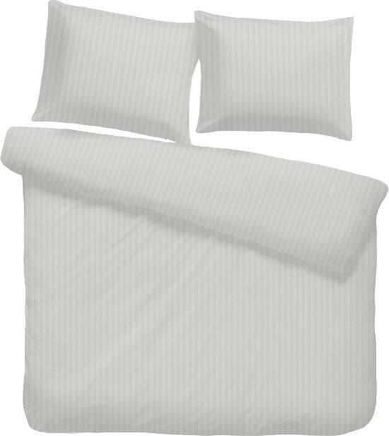 iSleep Satijnstreep Dekbedovertrek - Tweepersoons - 200x200/220 cm - Zilver