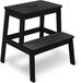 BUDDLEY Marchepied Bambou Noir - Escabeau de cuisine 2 marches