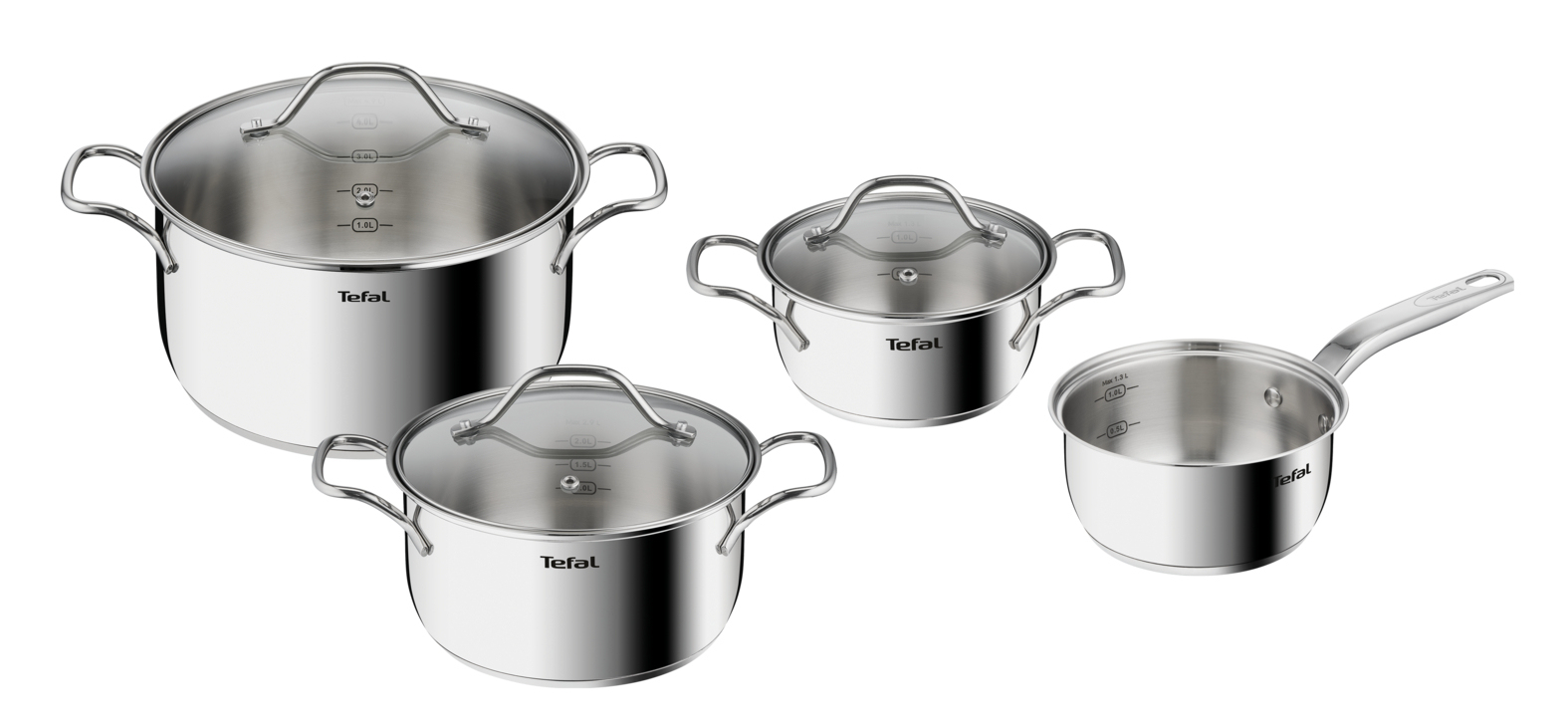 Tefal B864S7 Intuition 4-delige pannenset (steelpan 16 cm, kookpan 16/20/24 cm) - inductie