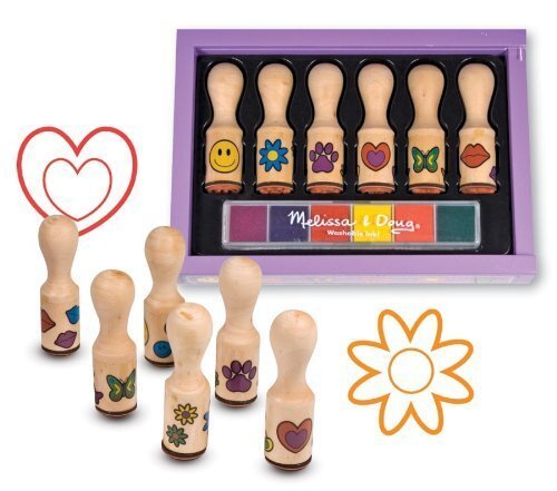 MELISSA & DOUG Wooden Happy Handle: Wooden Stamp Set + FREE Scratch Art Mini-Pad Bundle [24075]