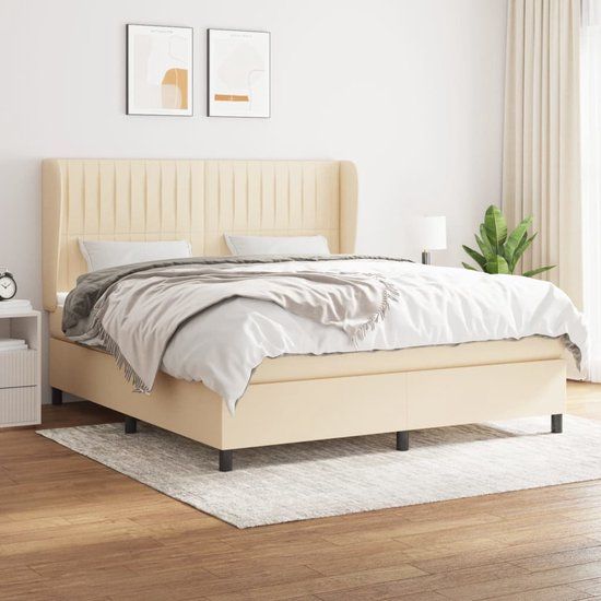 vidaXL Boxspring met matras stof crèmekleurig 160x200 cm