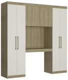 Vente-unique Lit escamotable ANTERO - 6 portes - Avec armoires et espaces de rangement - L200 cm - Chêne & Ivoire