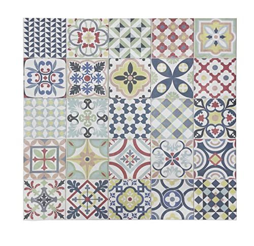 Tadi & Imperio1979 Hydraulische vinyl tapijt, meerkleurig, voor woonkamer, keuken, hal, toilet, slaapkamer met pvc-achterkant, antislip, vierkant.