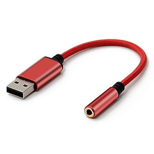 BEEOFICEPENG USB Naar 3,5 Mm Hoofdtelefoonaansluiting Audio-Adapter, Externe Stereogeluidskaart voor Pc, Laptop, voor PS4, voor Mac Enz. (0,6 Voet, Rood)