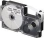 Casio XR schrijfcassette, zwart op wit, 18 mm / 8 m