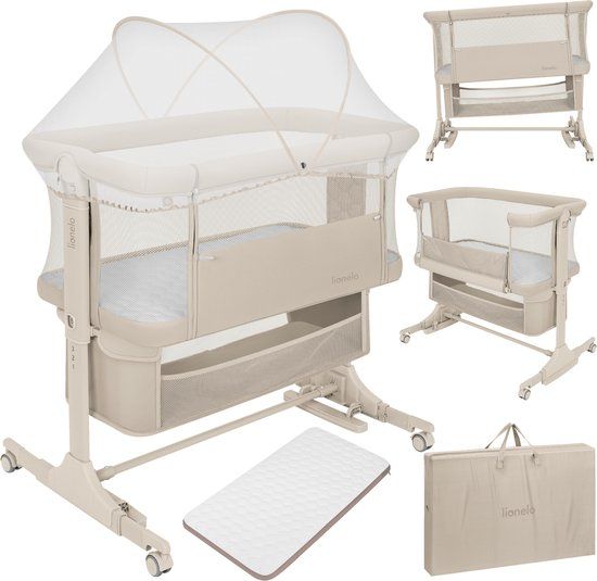 Lionelo Jodie 3in1 Wieg - Aanschuifbed, Vrijstaand Bedje & Schommelwieg - Co sleeper - Beige
