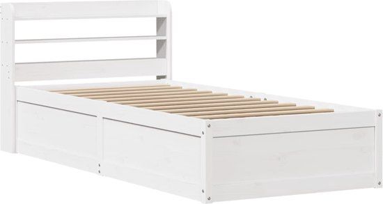 vidaXL Bedframe met hoofdbord massief grenenhout wit 75x190 cm