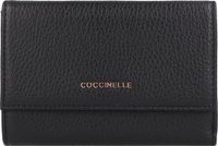 COCCINELLE Leren Portemonnee Metallic Soft Wallet Grainy Leather Noir Zwart