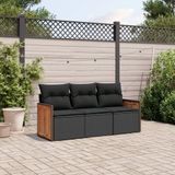 Maison Exclusive - Ensemble de meubles de jardin 3 pièces avec canapé et coussins, noir, en polyrotin