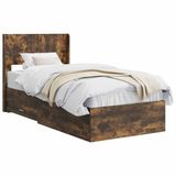 vidaXL Bedframe met opbergruimte en hoofdbord Gerookt eiken