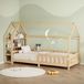 OEM Kinderbed 90x200 cm met valbeveiliging en plank, huisbed van grenenhout