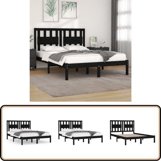 vidaXL Bedframe massief grenenhout zwart 200x200 cm