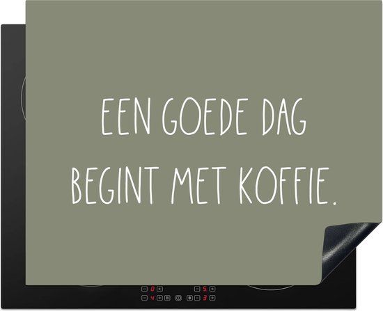 KitchenYeah® Inductie beschermer 65x52 cm - Spreuken - Een goede dag begint met koffie - Koffie - Quotes - Inductiebeschermer - Multicolor