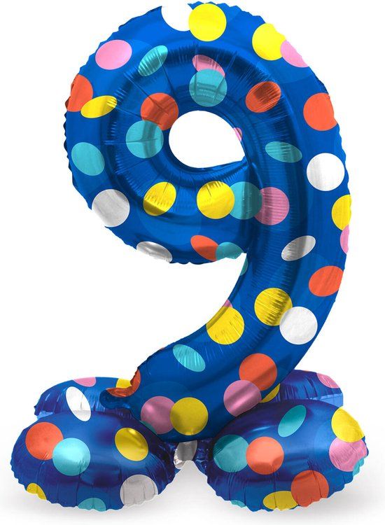 Folat Staande Folieballon Cijfer 9 Colorful Dots - 41 cm