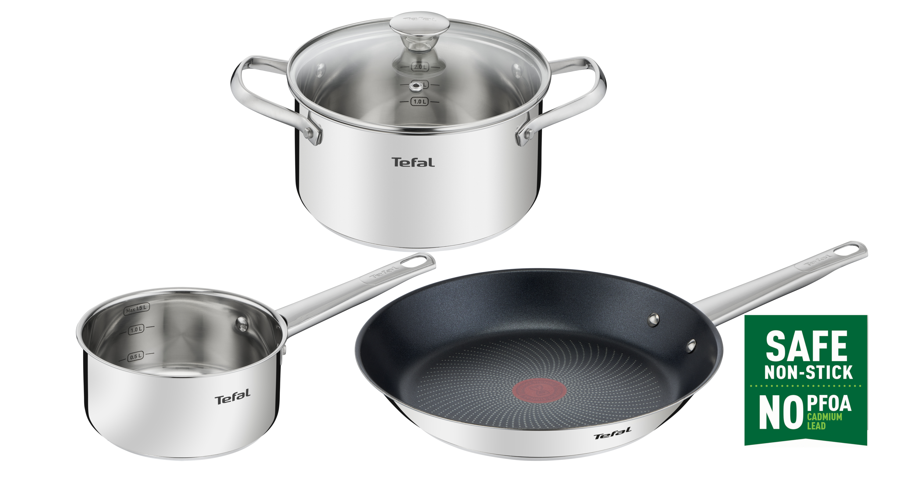 Tefal Cook Eat 3-delige kookset (koekenpan 28 cm, steelpan 16 cm, kookpan 20 cm)