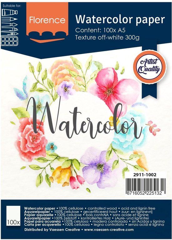 Florence Vaessen Florence Aquarelpapier - Off White - A5 - 300 grams - Lichte Structuur - 100 vellen
