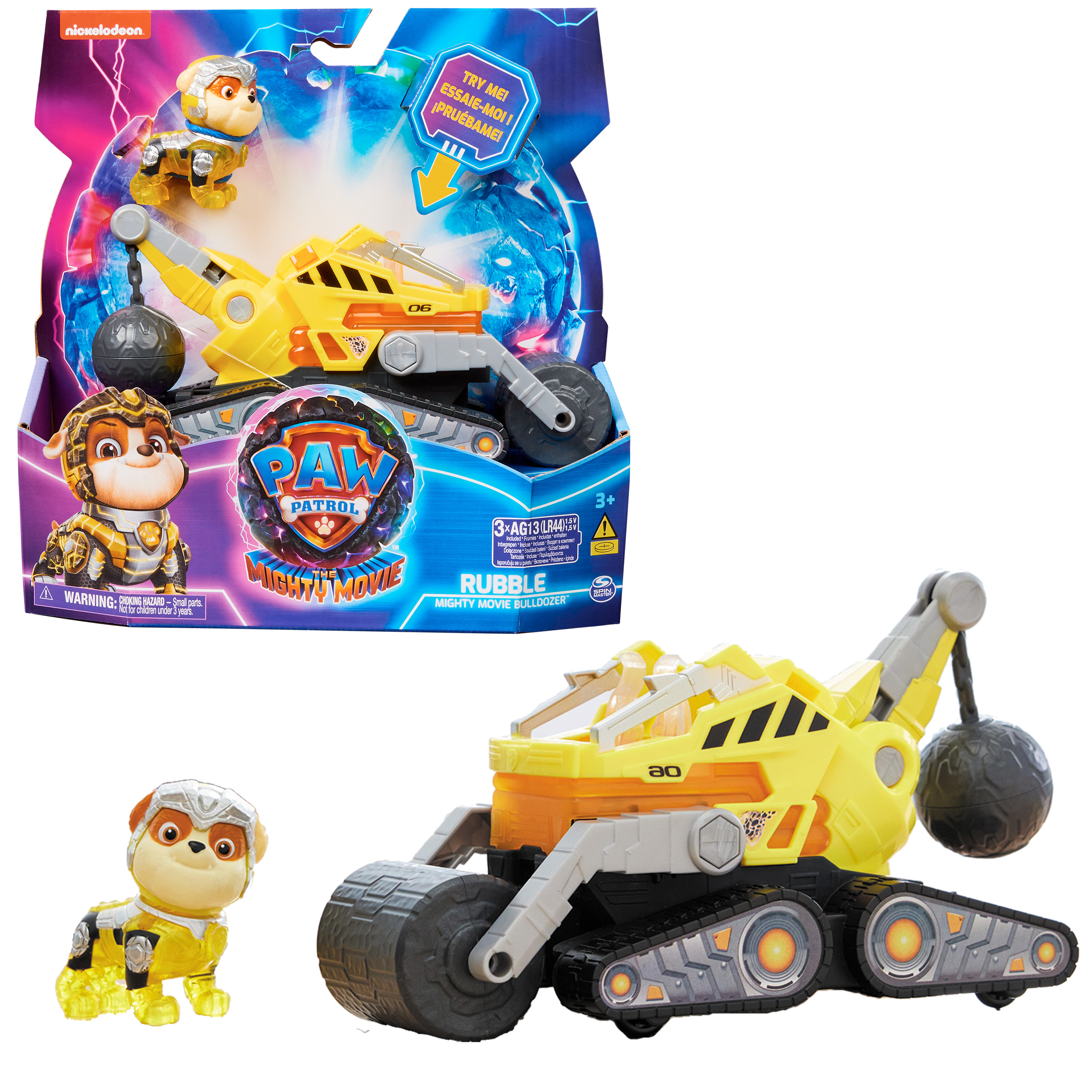 Spin Master PAW Patrol The Mighty Movie - Bulldozer met Rubble-actiefiguur licht en geluid