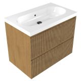 Saniclass Badkamermeubelset - 80x45x63.5cm - Palermo keramische wastafel wit - 1 wasbak - zonder kraangat - 2 lades - mat eiken natural (hout) SW1420801/SW24912