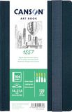 Canson Professioneel boek, wit schetspapier, lichte korrel, 120 g/m², genaaid notitieboek, hardcover, 14 x 21,6 cm, extra wit, 52 vellen