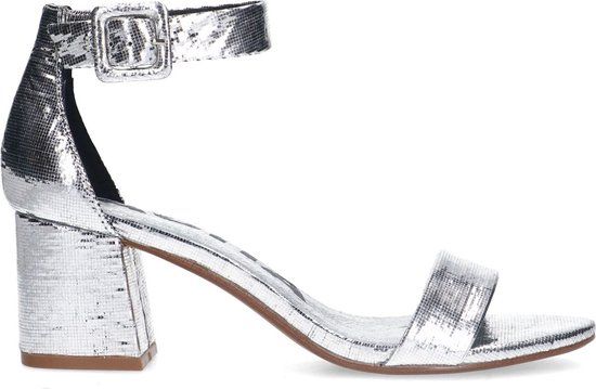 Sacha - Dames - Zilveren metallic sandalen met blokhak - Maat 36