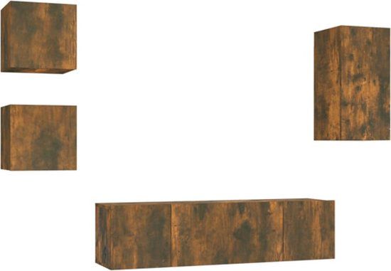 vidaXL 5-delige Tv-meubelset bewerkt hout gerookt eikenkleurig