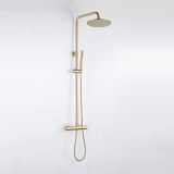 Fortifura Calvi opbouw regendoucheset – Ø30 cm hoofddouche – 1-stands staafhanddouche – gladde knoppen – messing geborsteld