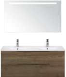 BES LED Seville Badmeubelset 120 cm - 2 Laden Tabacco Edge - Wastafel Enjoy Dubbel met Sence Spiegel