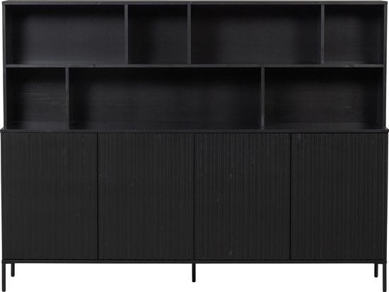 WOOOD New Gravure Wandkast - Grenen - Zwart - 150x200x44