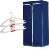 Merkloos / Sans marque Plastic Forte Set van mobiele opvouwbare kledingkast met blauwe hoes 160 cm en 10x plastic kledinghangers wit