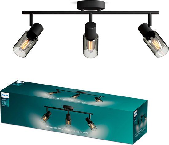 Philips LED Philips Palms Spot - Plafondspot - 3-Lichts - Zwart - E14