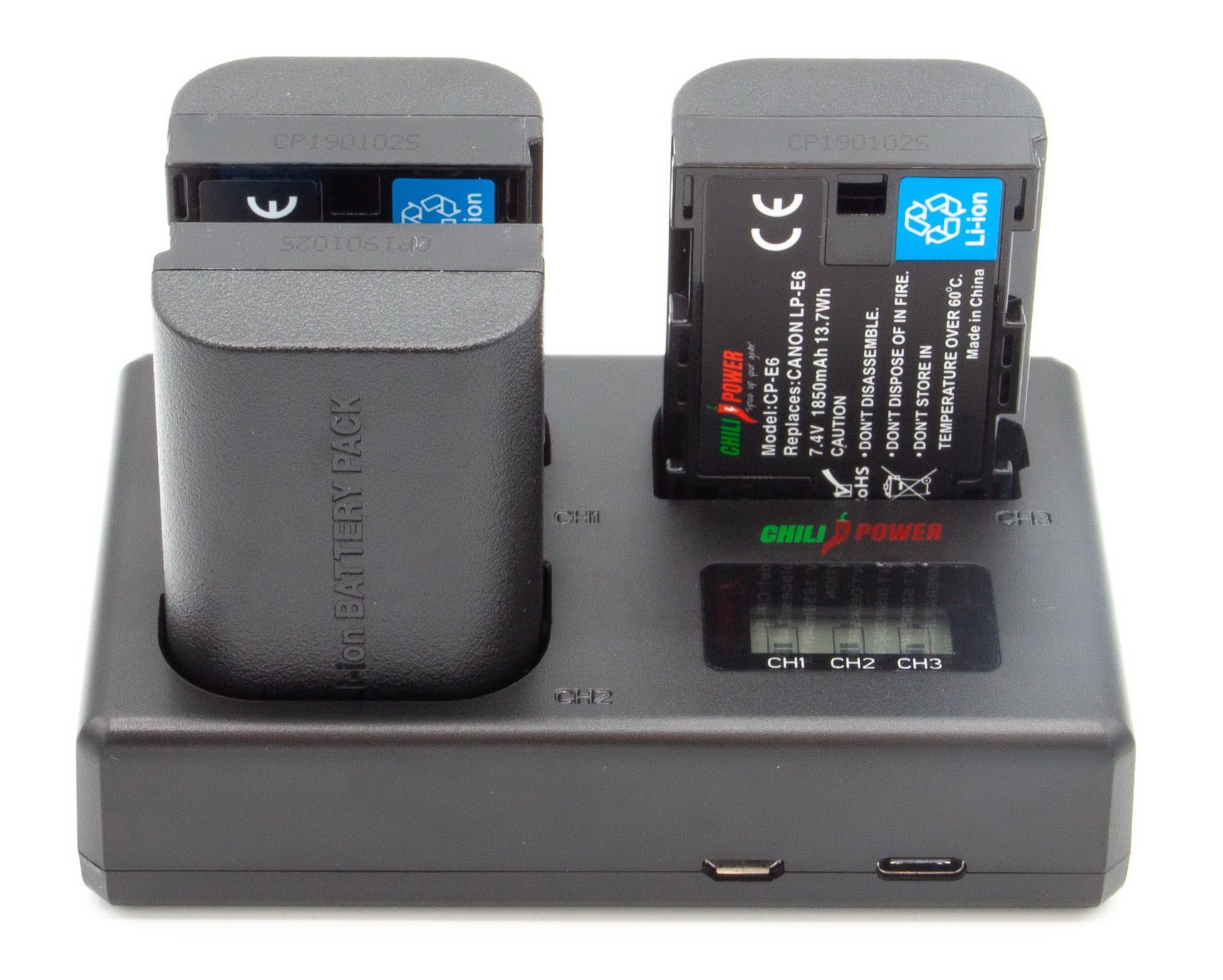 ChiliPower Canon Accu LP-E6 Kit Deluxe - 3 accu's + Triple lader
