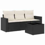 VidaXL 3-delige Loungeset met kussens poly rattan zwart