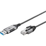 Goobay USB-A (m) naar RJ45 (m) Slimline Gigabit Ethernet Kabel - Nylon Sleeve - 1 meter - Zwart/Grijs