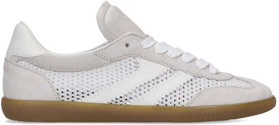 Manfield - Dames - Beige suède sneakers met mesh details - Maat 38