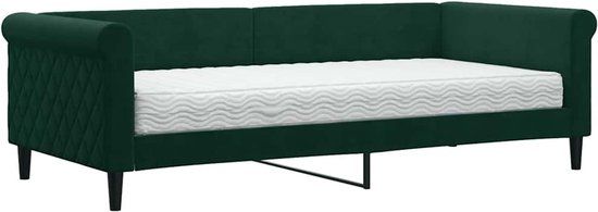 vidaXL Slaapbank met matras 90x200 cm fluweel donkergroen